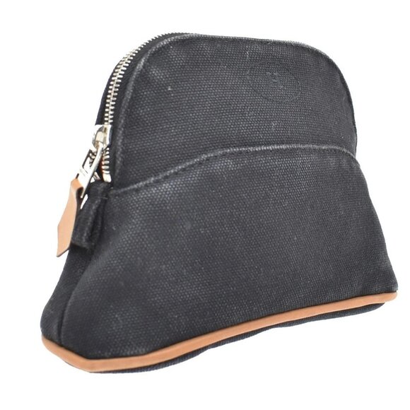 HERMES Logo Bolide 16 Mini Pouch Bag 100% Cotton Leather Black France 09KB142 - Picture 3 of 15